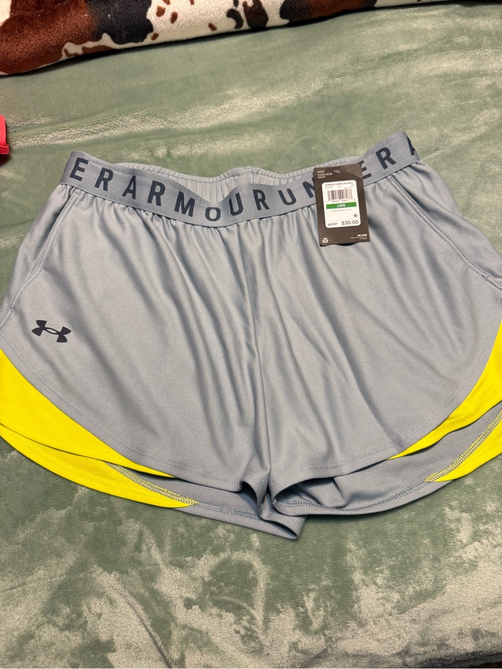 Under Armour Light Gray Athletic Shorts with Yellow Trim